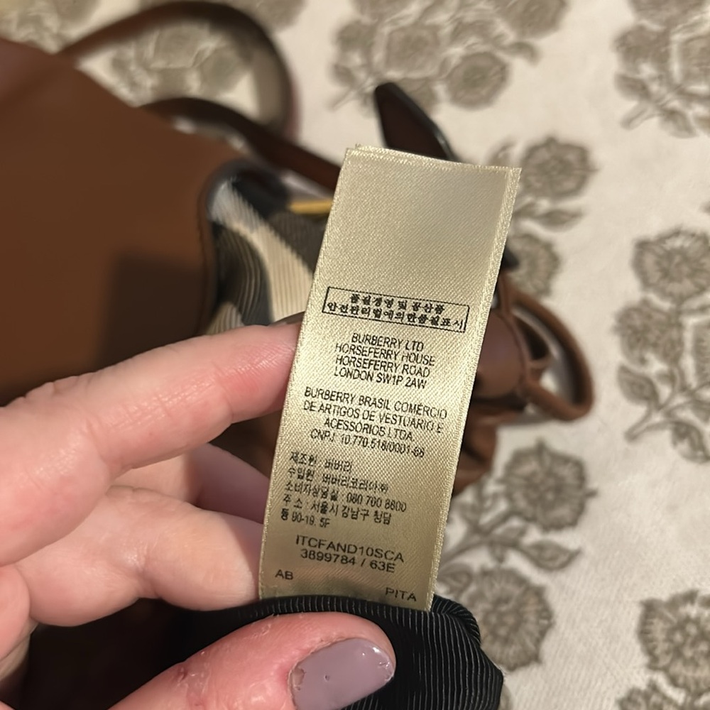Burberry Brown Leather Drawstring Crossbody with Check Trim - Picture 10 of 16